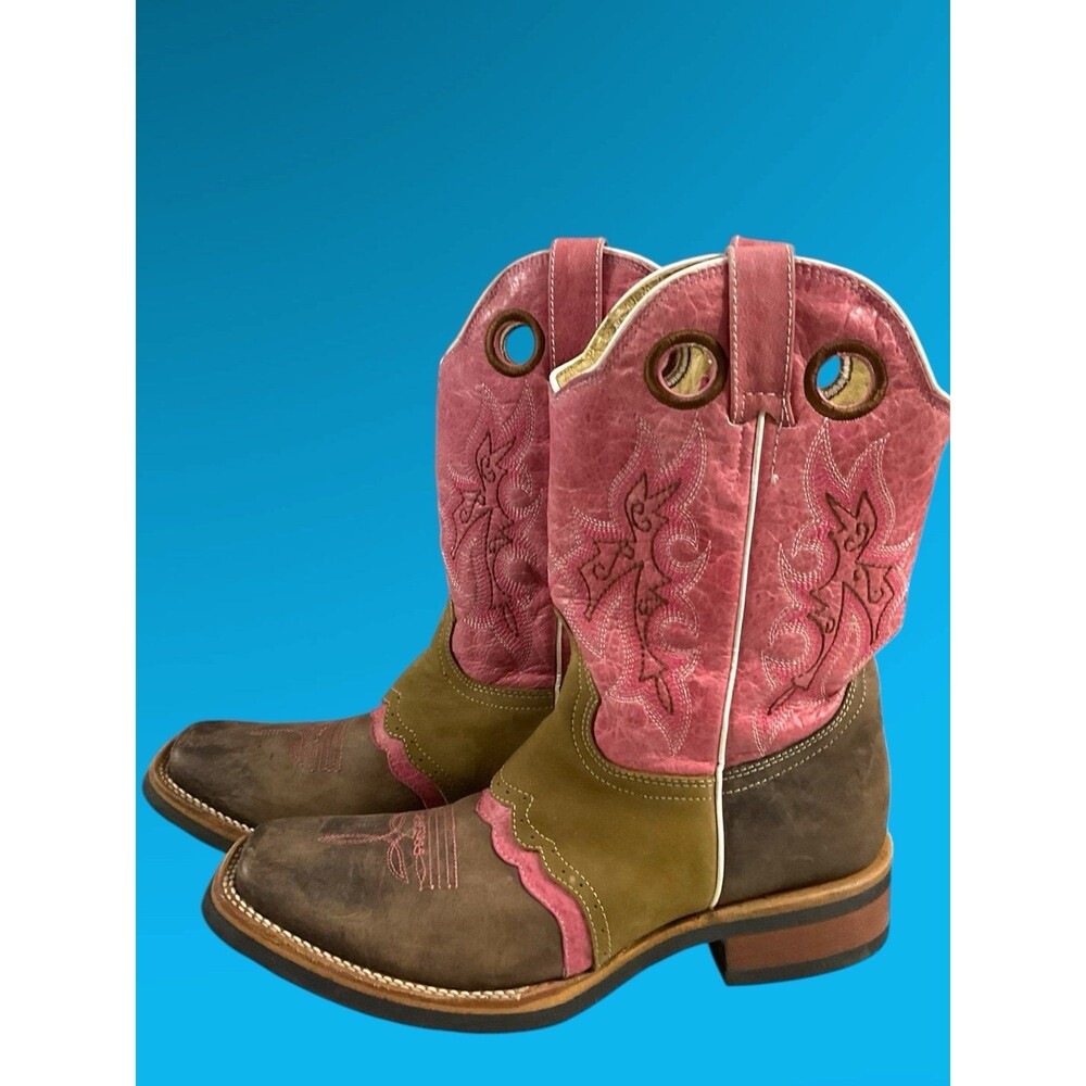 El General Pink/Brown Leather Women's Square Toe Western Boot Mex 26/US 9-9.5